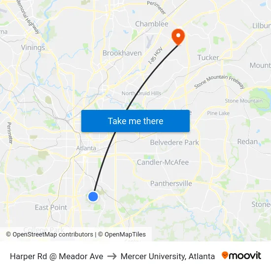 Harper Rd @ Meador Ave to Mercer University, Atlanta map