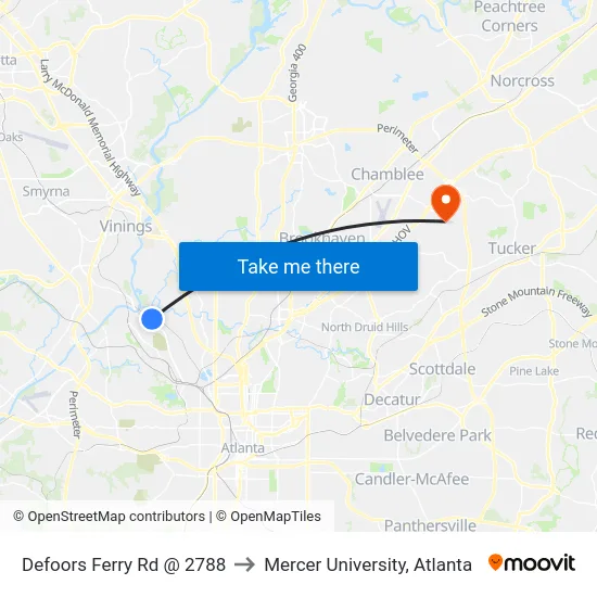 Defoors Ferry Rd @ 2788 to Mercer University, Atlanta map