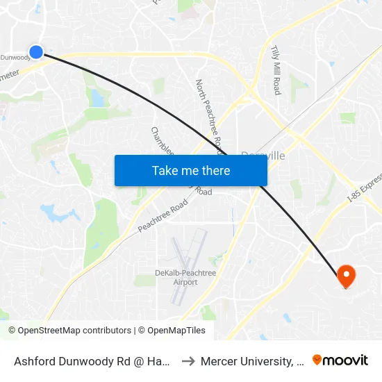 Ashford Dunwoody Rd @ Hammond Dr to Mercer University, Atlanta map