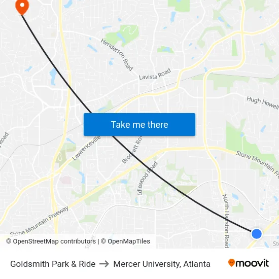 Goldsmith Park & Ride to Mercer University, Atlanta map