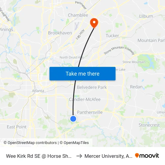Wee Kirk Rd SE @ Horse Shoe Dr SE to Mercer University, Atlanta map