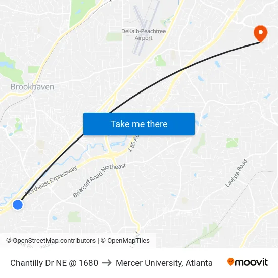 Chantilly Dr NE @ 1680 to Mercer University, Atlanta map