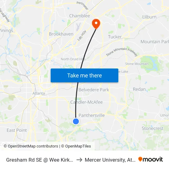 Gresham Rd SE @ Wee Kirk Rd SE to Mercer University, Atlanta map