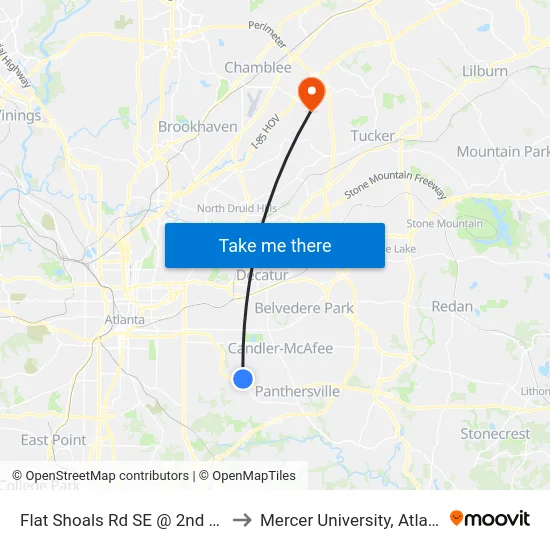 Flat Shoals Rd SE @ 2nd Ave to Mercer University, Atlanta map