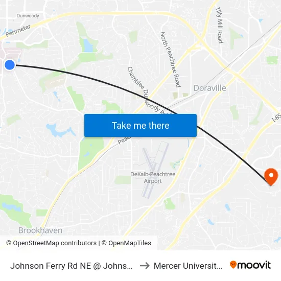 Johnson Ferry Rd NE @ Johnson Ferry Pkwy to Mercer University, Atlanta map