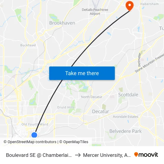 Boulevard SE @ Chamberlain St SE to Mercer University, Atlanta map