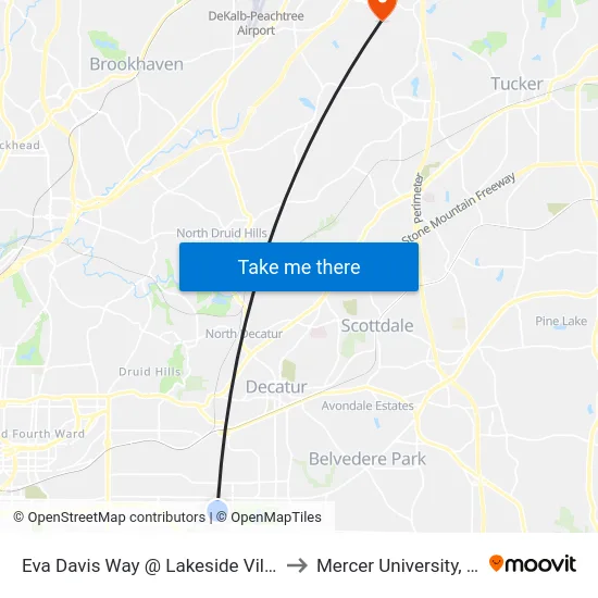 Eva Davis Way @ Lakeside Village Dr SE to Mercer University, Atlanta map