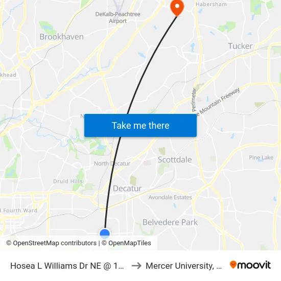 Hosea L Williams Dr NE @ 1st Ave SE to Mercer University, Atlanta map