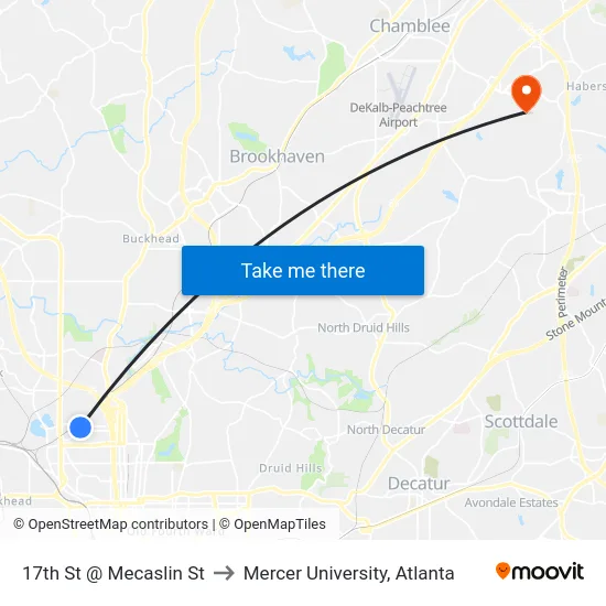 17th St @ Mecaslin St to Mercer University, Atlanta map