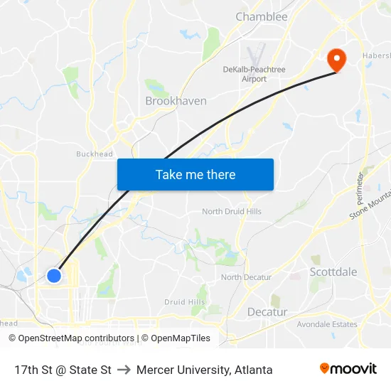 17th St @ State St to Mercer University, Atlanta map