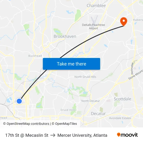 17th St @ Mecaslin St to Mercer University, Atlanta map