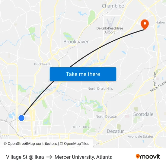 Village St @ Ikea to Mercer University, Atlanta map