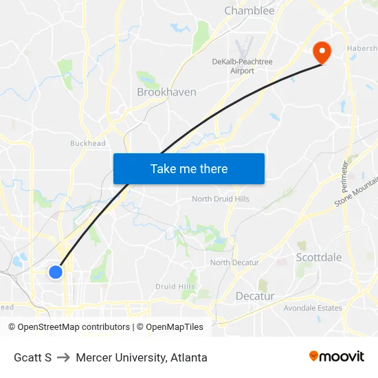 Gcatt S to Mercer University, Atlanta map