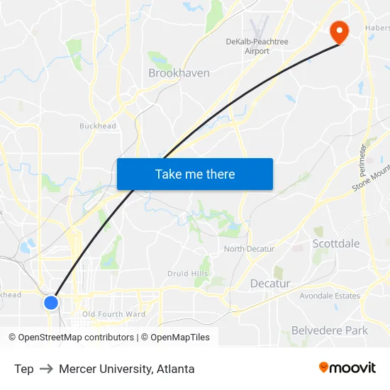 Tep to Mercer University, Atlanta map