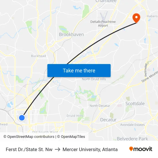 Ferst Dr./State St. Nw to Mercer University, Atlanta map