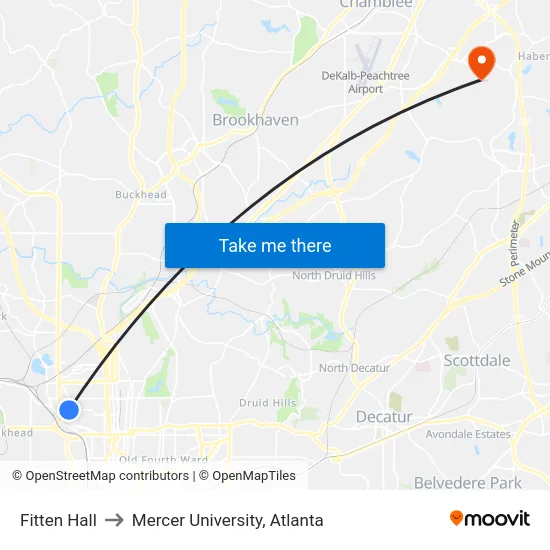Fitten Hall to Mercer University, Atlanta map