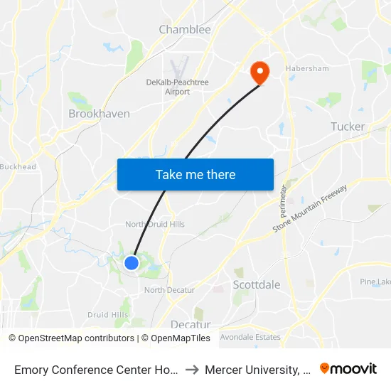 Emory Conference Center Hotel (Ecch) to Mercer University, Atlanta map