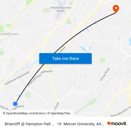 Briarcliff @ Hampton Hall Apts to Mercer University, Atlanta map