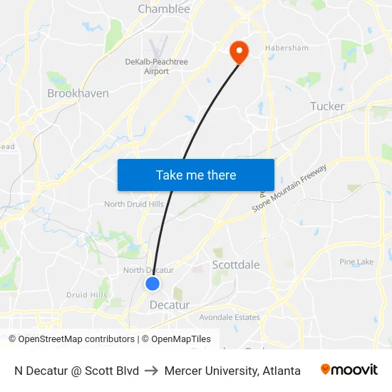 N Decatur @ Scott Blvd to Mercer University, Atlanta map