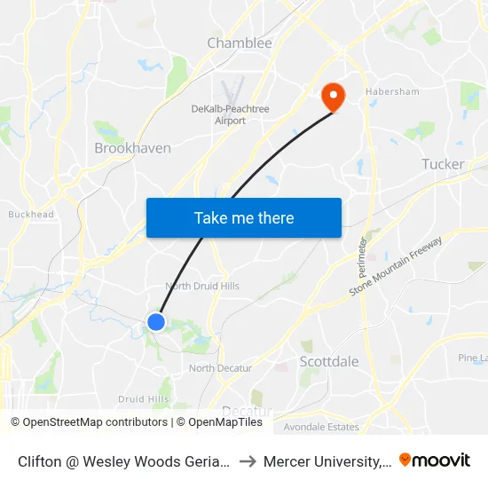 Clifton @ Wesley Woods Geriatric Hospital to Mercer University, Atlanta map