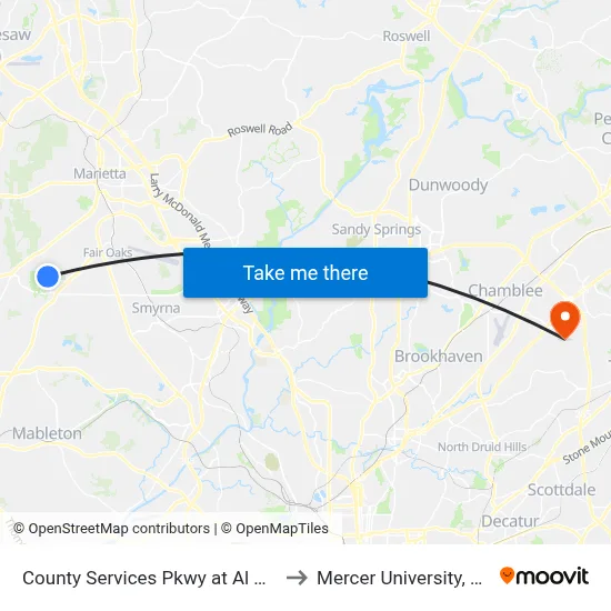 County Services Pkwy at Al Bishop Dr to Mercer University, Atlanta map