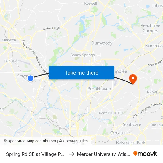 Spring Rd SE at Village Pkwy to Mercer University, Atlanta map