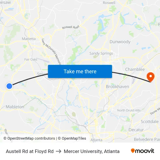 Austell Rd at Floyd Rd to Mercer University, Atlanta map