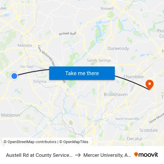 Austell Rd at County Services Pkwy to Mercer University, Atlanta map