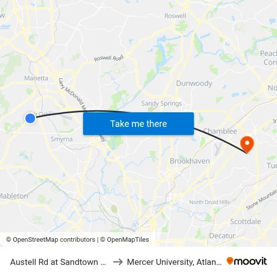 Austell Rd at Sandtown Rd to Mercer University, Atlanta map