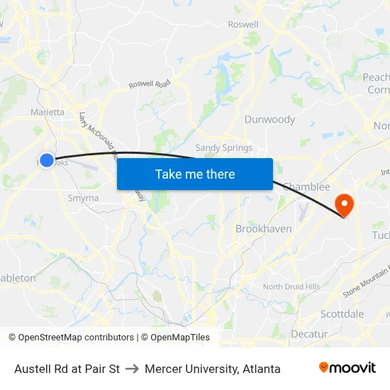 Austell Rd at Pair St to Mercer University, Atlanta map