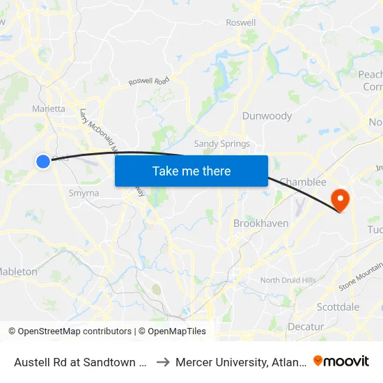 Austell Rd at Sandtown Rd to Mercer University, Atlanta map