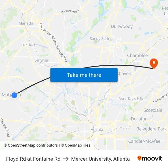 Floyd Rd at Fontaine Rd to Mercer University, Atlanta map