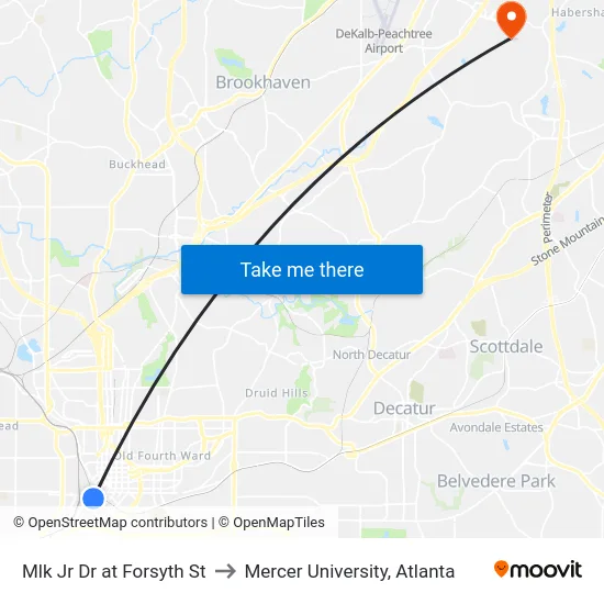 Mlk Jr Dr at Forsyth St to Mercer University, Atlanta map