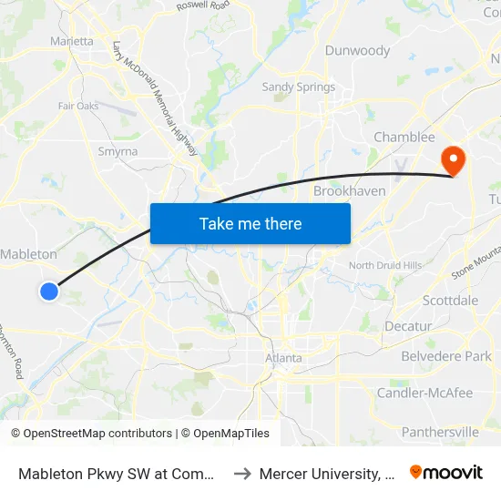 Mableton Pkwy SW at Community Rd to Mercer University, Atlanta map
