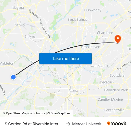 S Gordon Rd at Riverside Intermediate School to Mercer University, Atlanta map