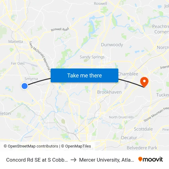 Concord Rd SE at S Cobb Dr to Mercer University, Atlanta map