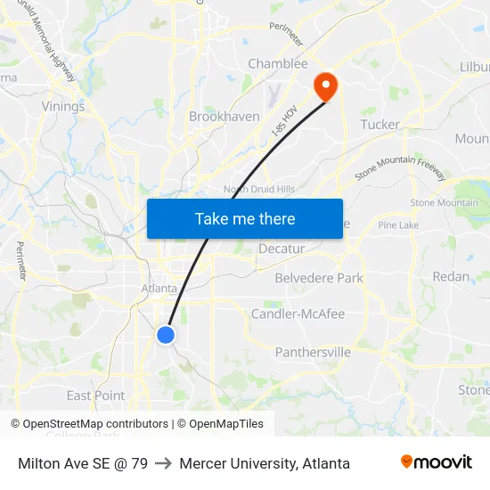 Milton Ave SE @ 79 to Mercer University, Atlanta map