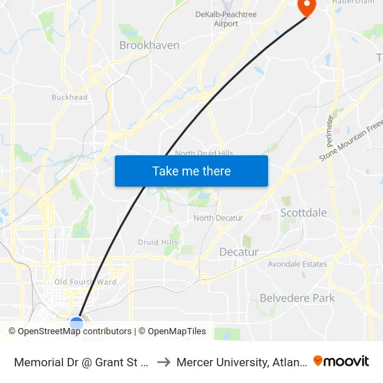 Memorial Dr @ Grant St SE to Mercer University, Atlanta map