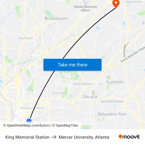King Memorial Station to Mercer University, Atlanta map