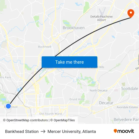Bankhead Station to Mercer University, Atlanta map