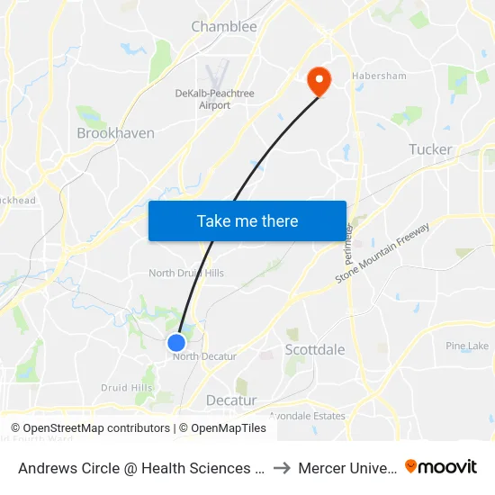 Andrews Circle @ Health Sciences Research Bldg (Southbound) to Mercer University, Atlanta map
