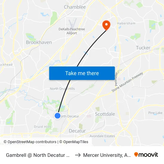 Gambrell @ North Decatur Building to Mercer University, Atlanta map