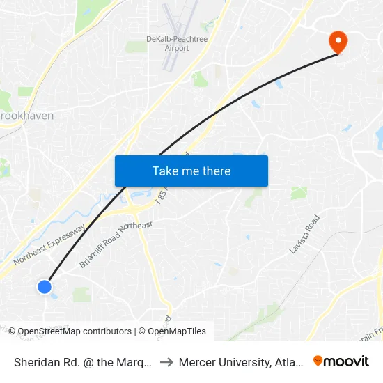 Sheridan Rd. @ the Marquis to Mercer University, Atlanta map
