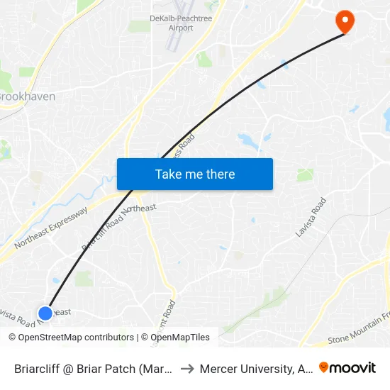 Briarcliff @ Briar Patch (Marta Stop) to Mercer University, Atlanta map