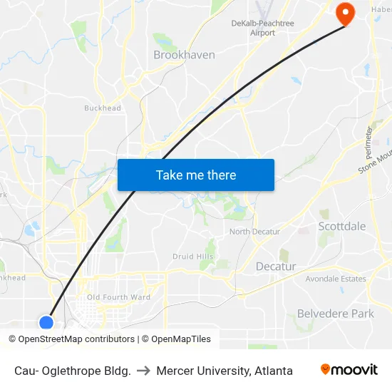 Cau- Oglethrope Bldg. to Mercer University, Atlanta map