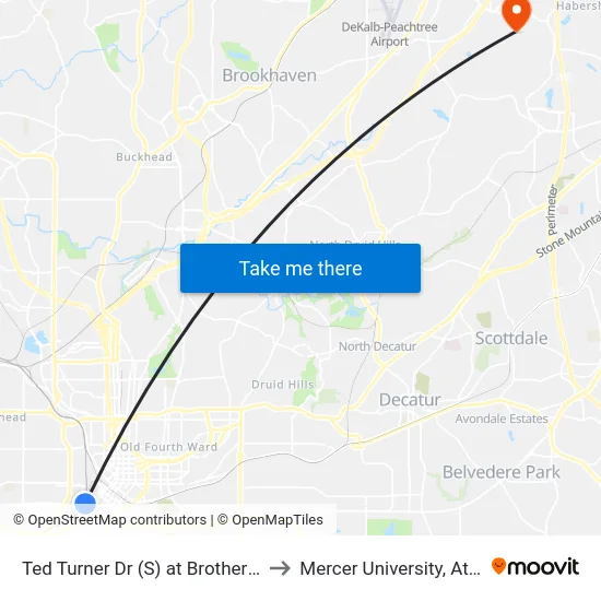 Ted Turner Dr (S) at Brotherton St to Mercer University, Atlanta map