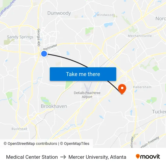 Medical Center Station to Mercer University, Atlanta map