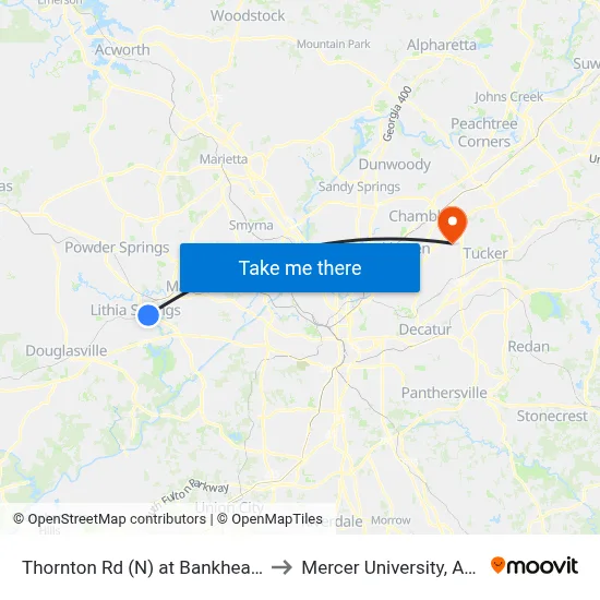 Thornton Rd (N) at Bankhead Hwy to Mercer University, Atlanta map