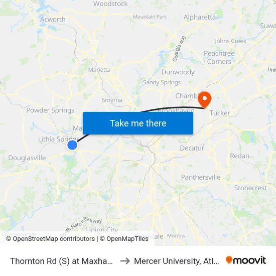 Thornton Rd (S) at Maxham Rd to Mercer University, Atlanta map