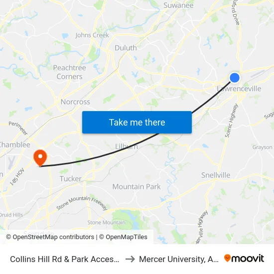 Collins Hill Rd & Park Access Dr Ob to Mercer University, Atlanta map